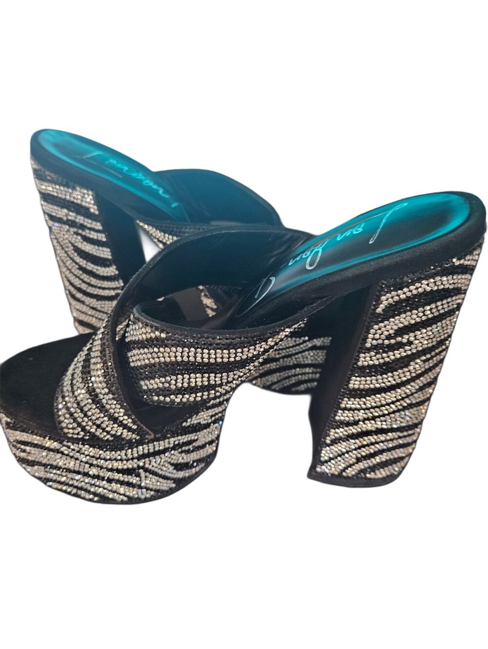 London Rag Rhinestone Zebra Platform Mules 7 - Picture 7 of 11